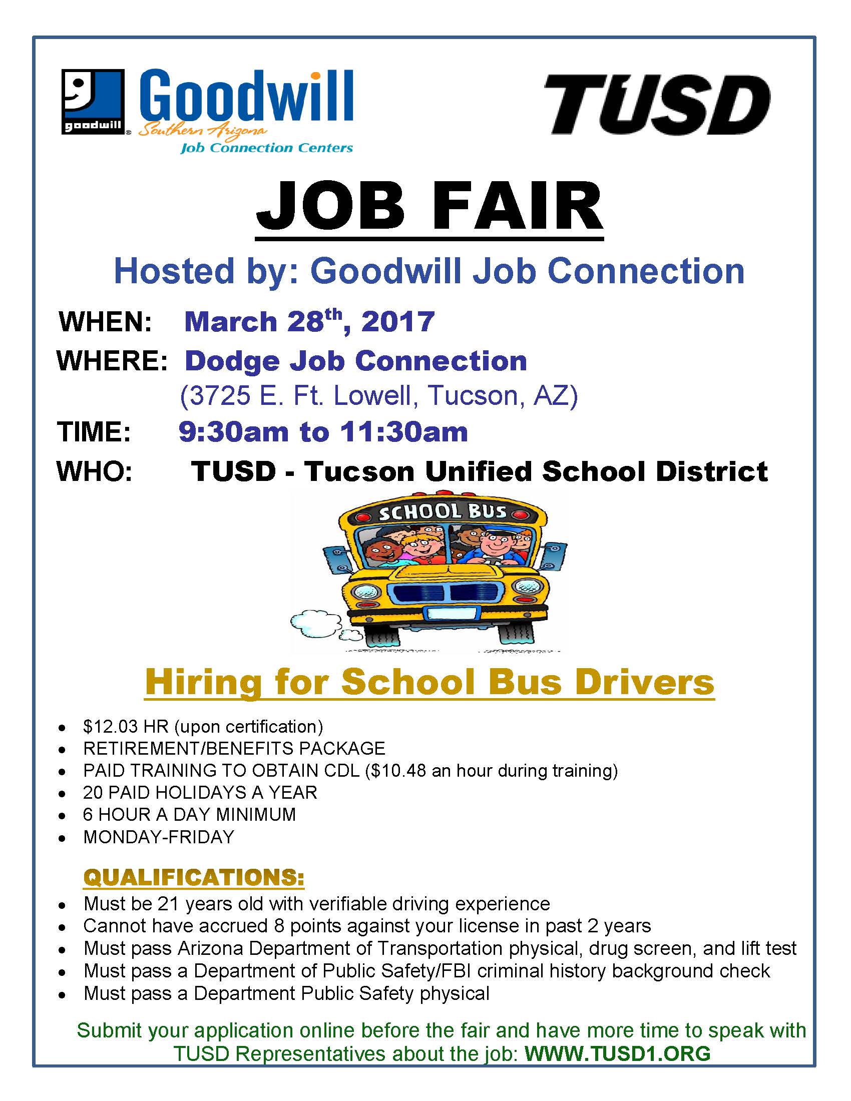 TUSD Job Fair Flyer March 28th 2017 Tentative Goodwill Industries of